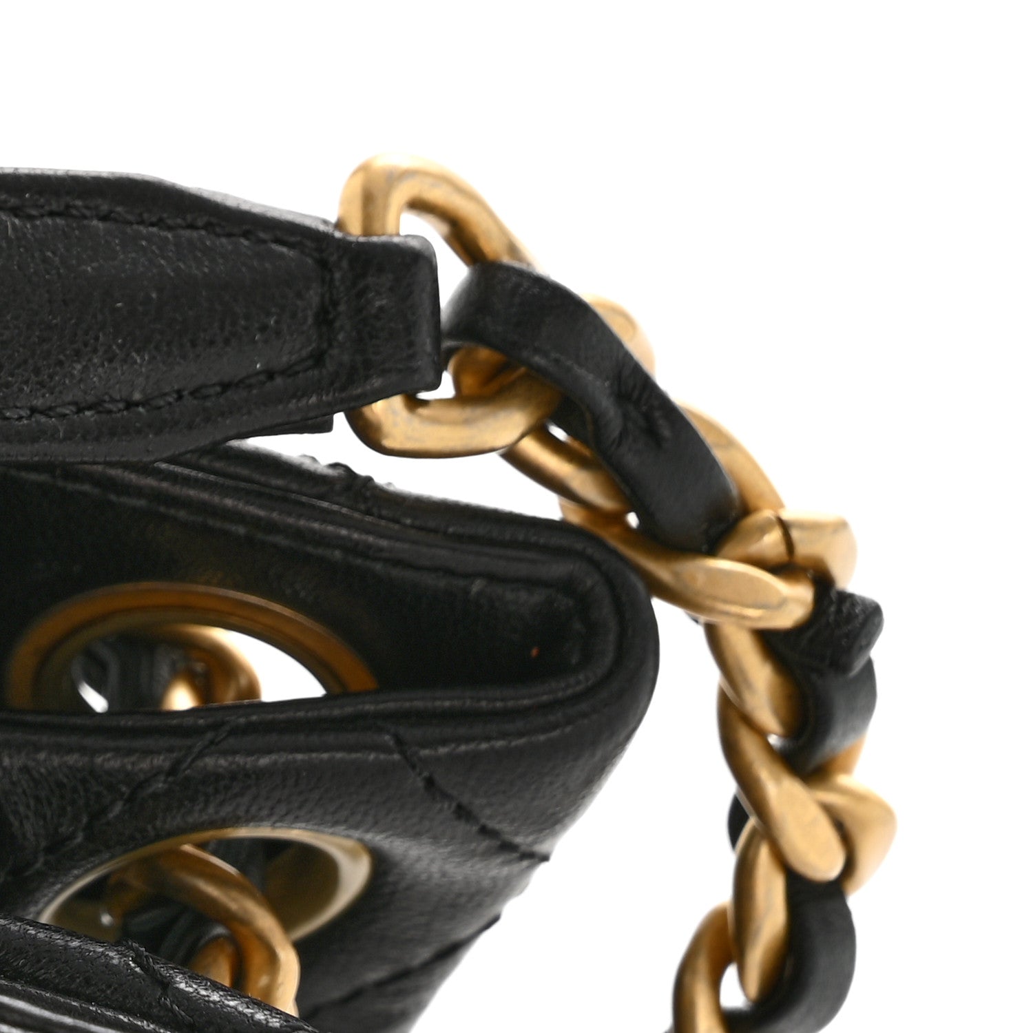 Chanel Lambskin Quilted Chaine Lettre Small Bucket Bag Black