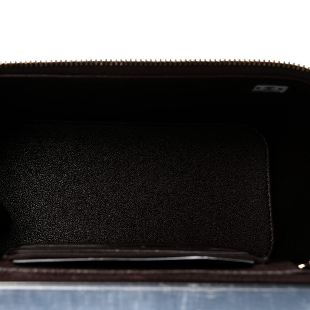 Chanel Lambskin Quilted Small Top Handle Vanity Case With Chain Dark Brown