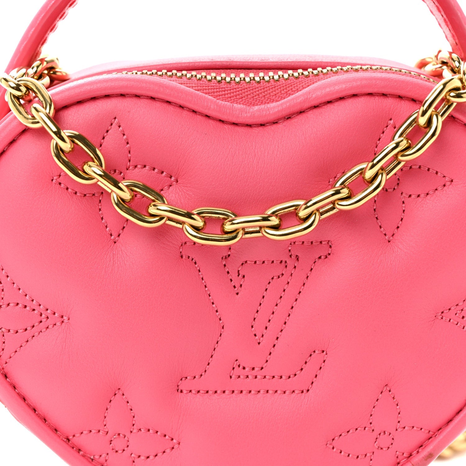 Louis Vuitton Calfskin Embroidered Monogram Pop My Heart Bag Pouch Dragon Fruit Pink