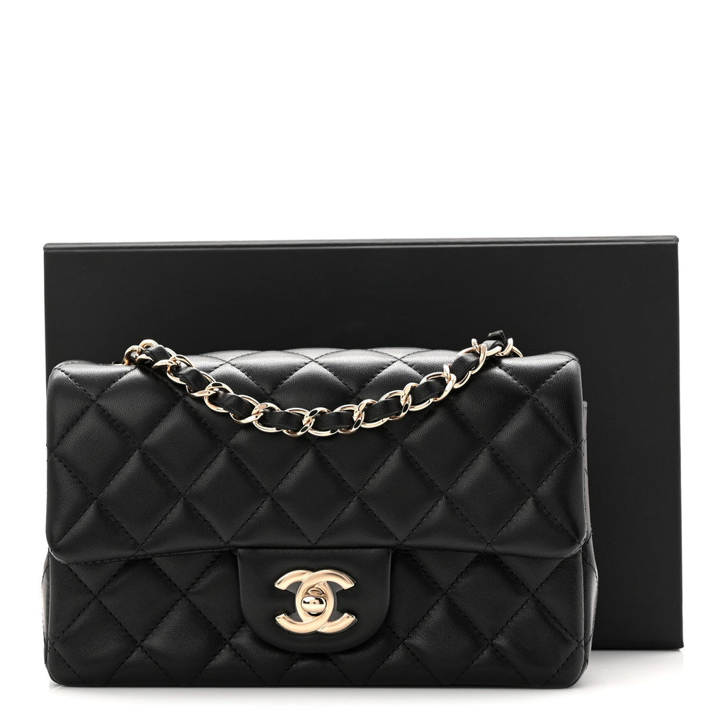 Chanel Lambskin Quilted Mini Rectangular Flap Black