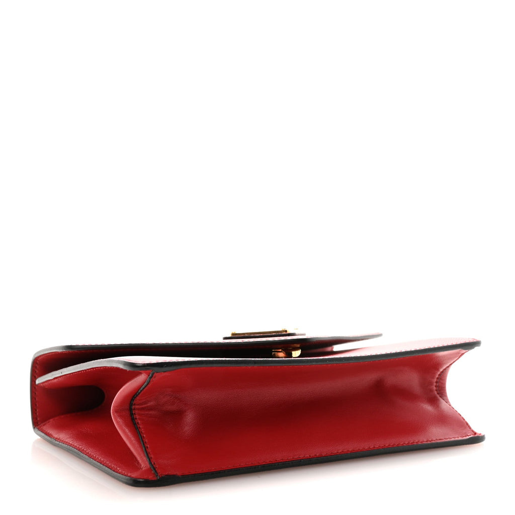 Prada Saffiano Soft Calfskin Metal Triangle Logo Envelope Chain Shoulder Bag Fuoco