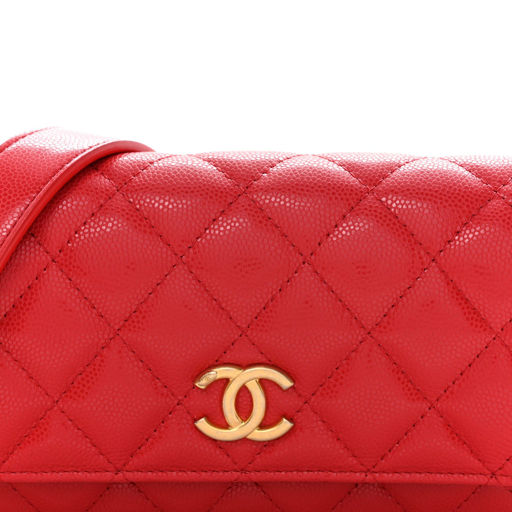 Chanel Caviar Quilted Yours Buttons Phone Holder With Chain Red