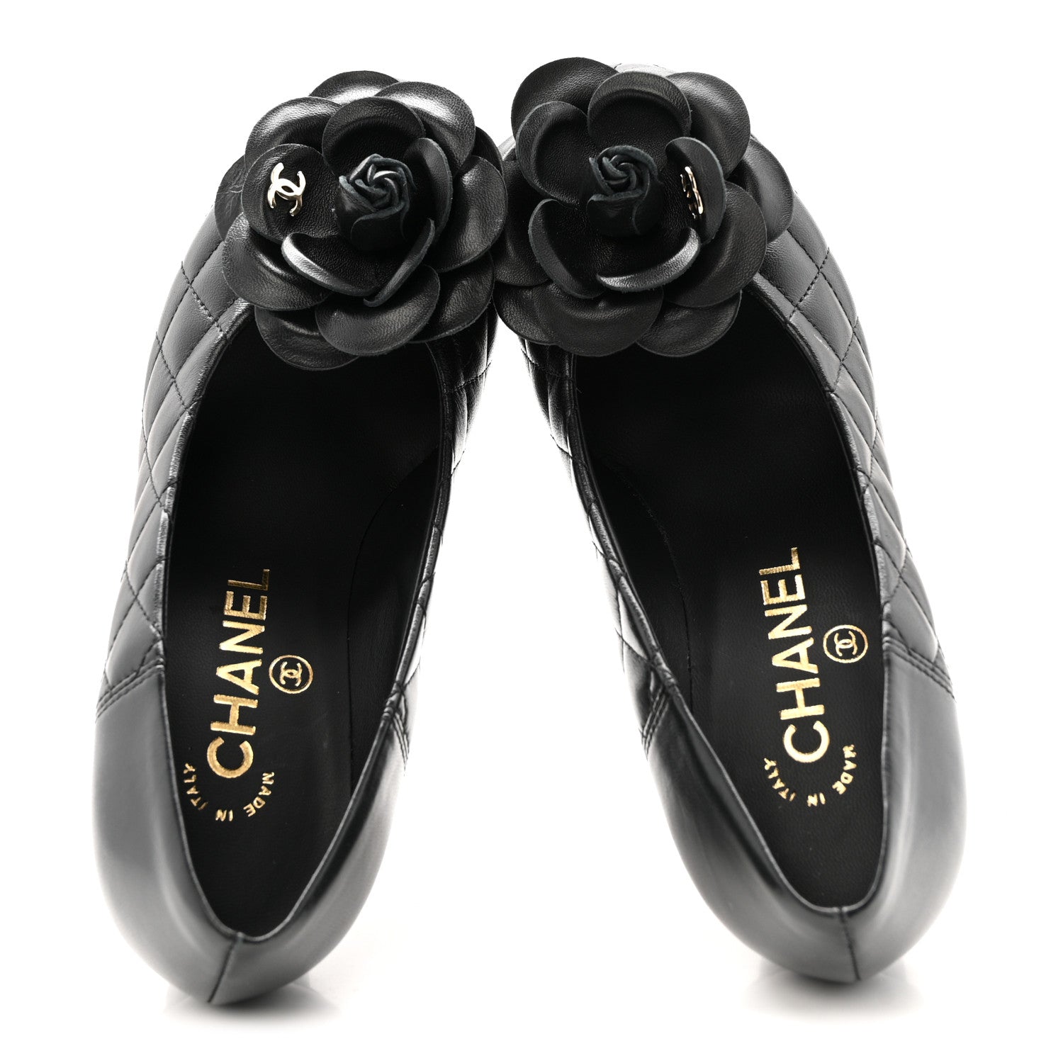 Lambskin Quilted Camellia Pumps 35 Black