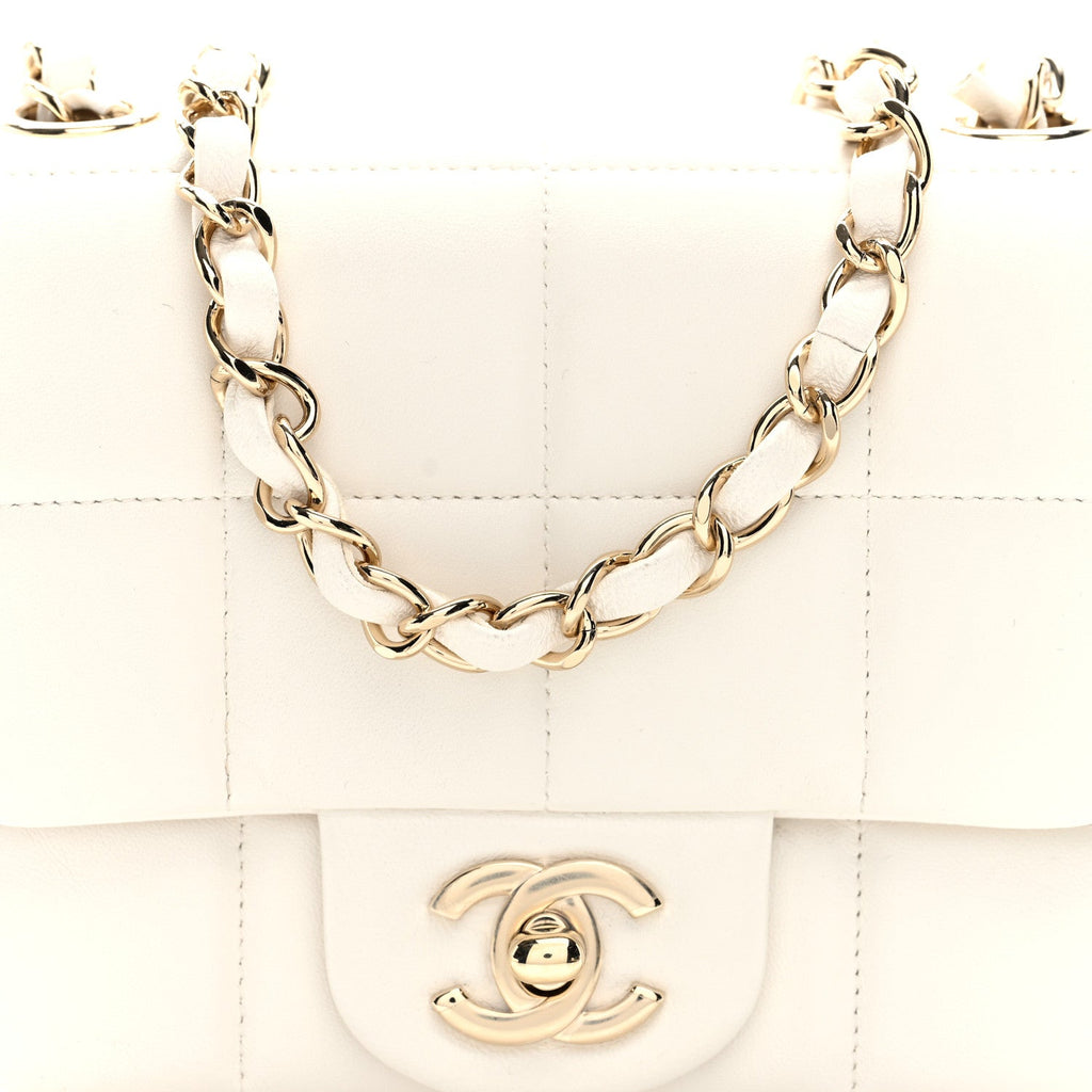 Chanel Lambskin Resin Crystal Square Quilted Mini Monacoco Flap White