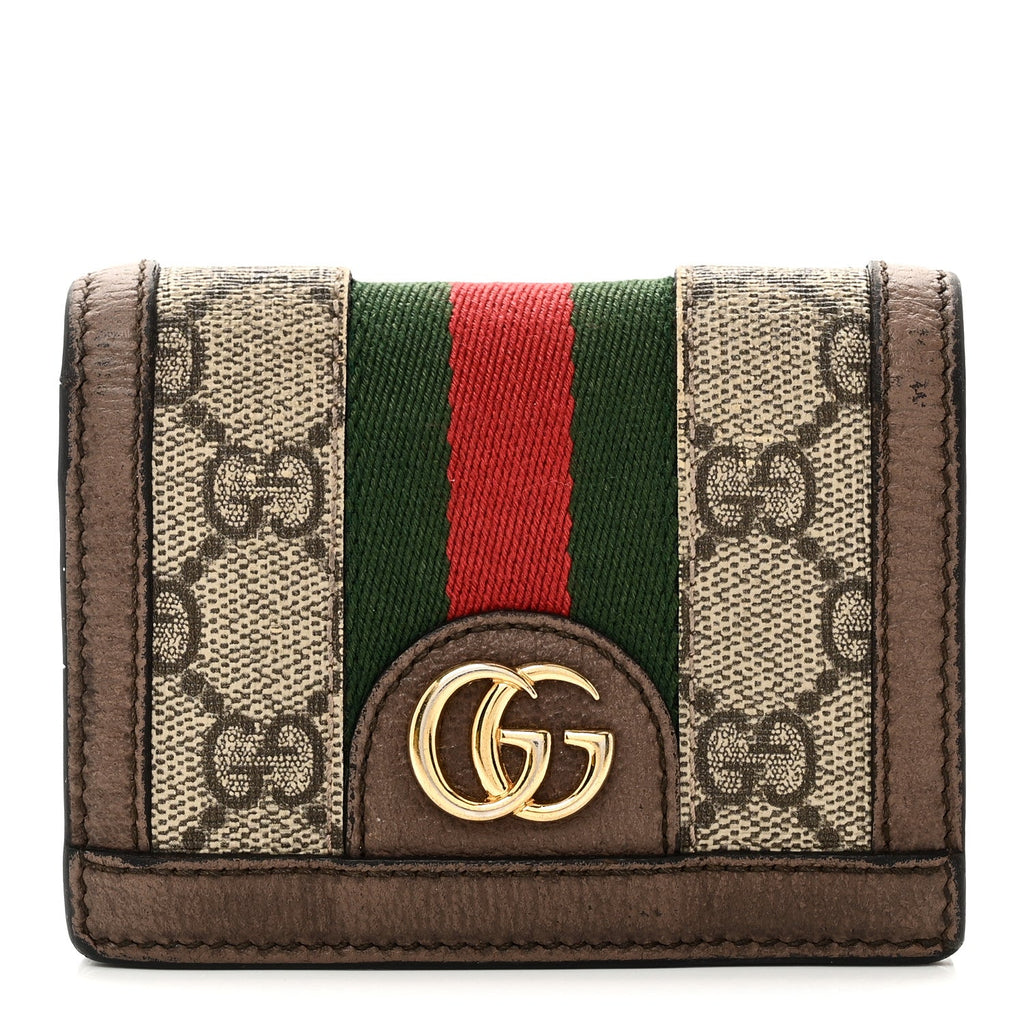 Gucci GG Supreme Monogram Web Ophidia Card Case Beige New Acero