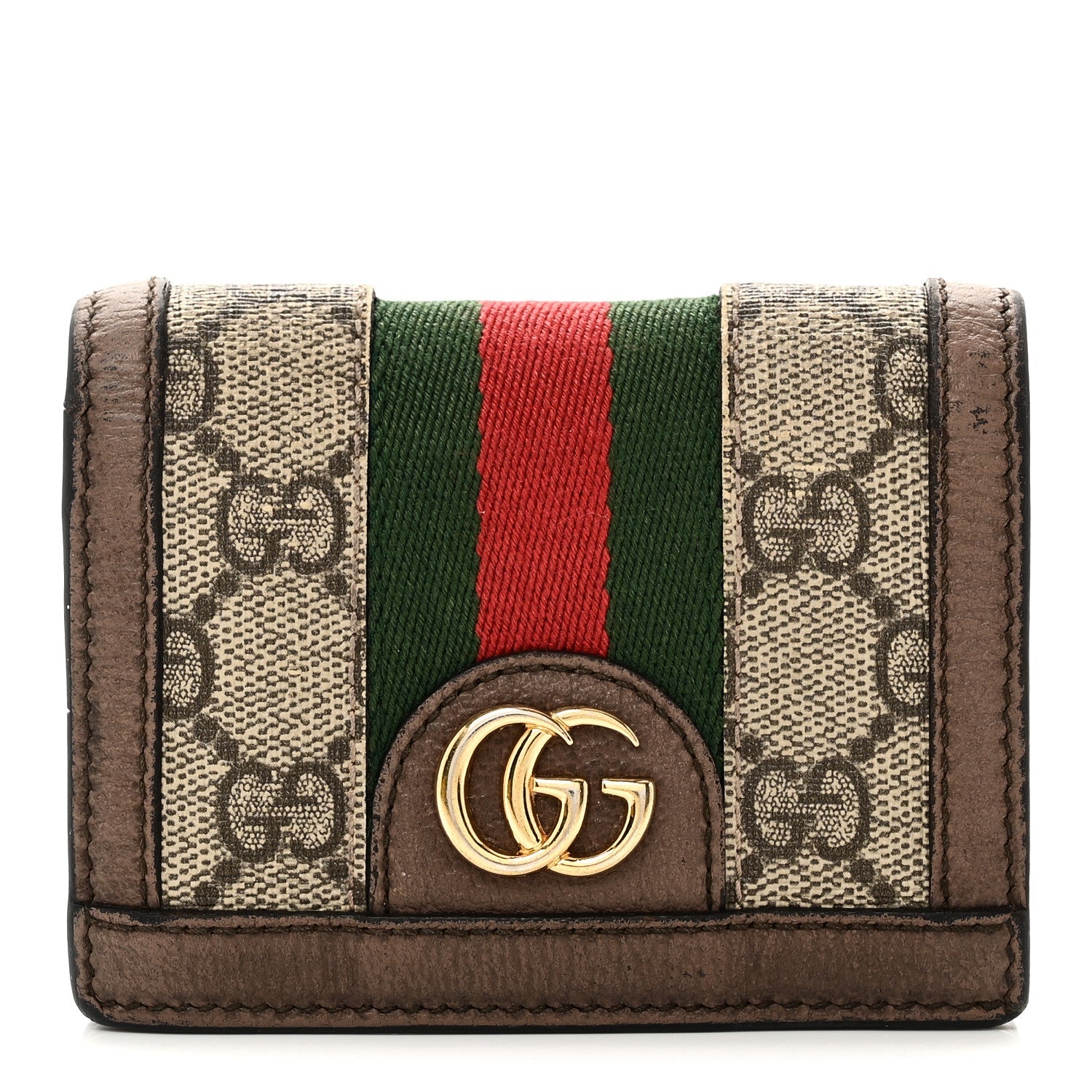 Gucci GG Supreme Monogram Web Ophidia Card Case Beige New Acero