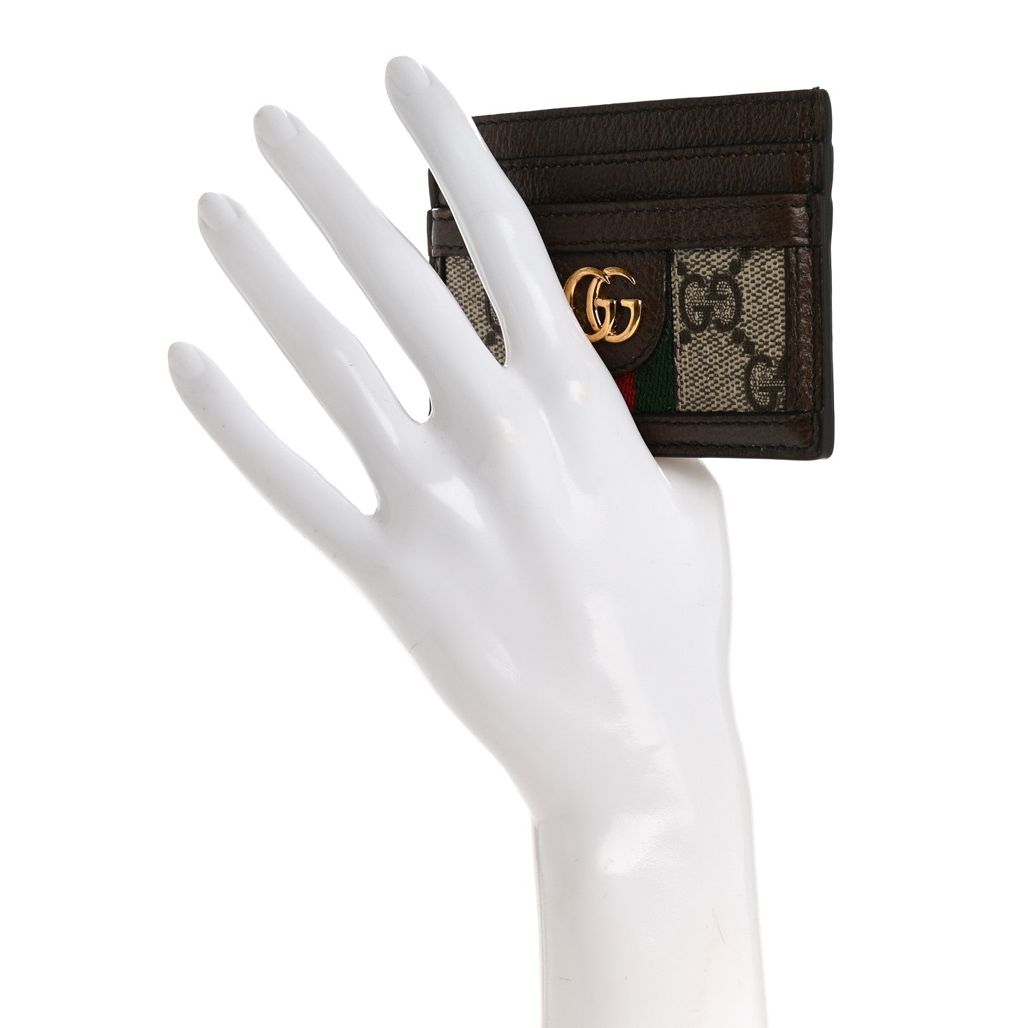 Gucci GG Supreme Monogram Textured Dollar Calfskin Ophidia Card Holder Beige Ebony New Acero