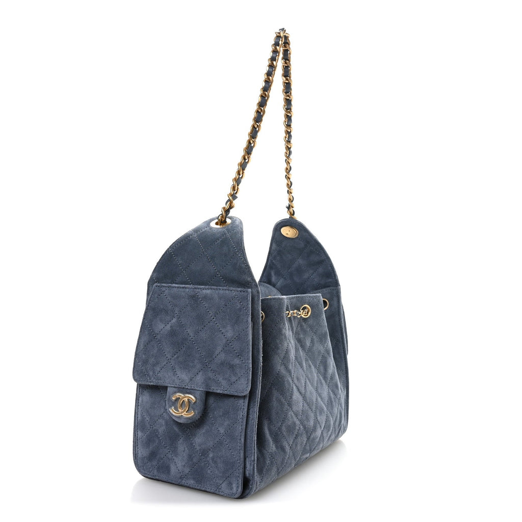 Chanel Suede Quilted Small Chanel 25 Handbag Blue