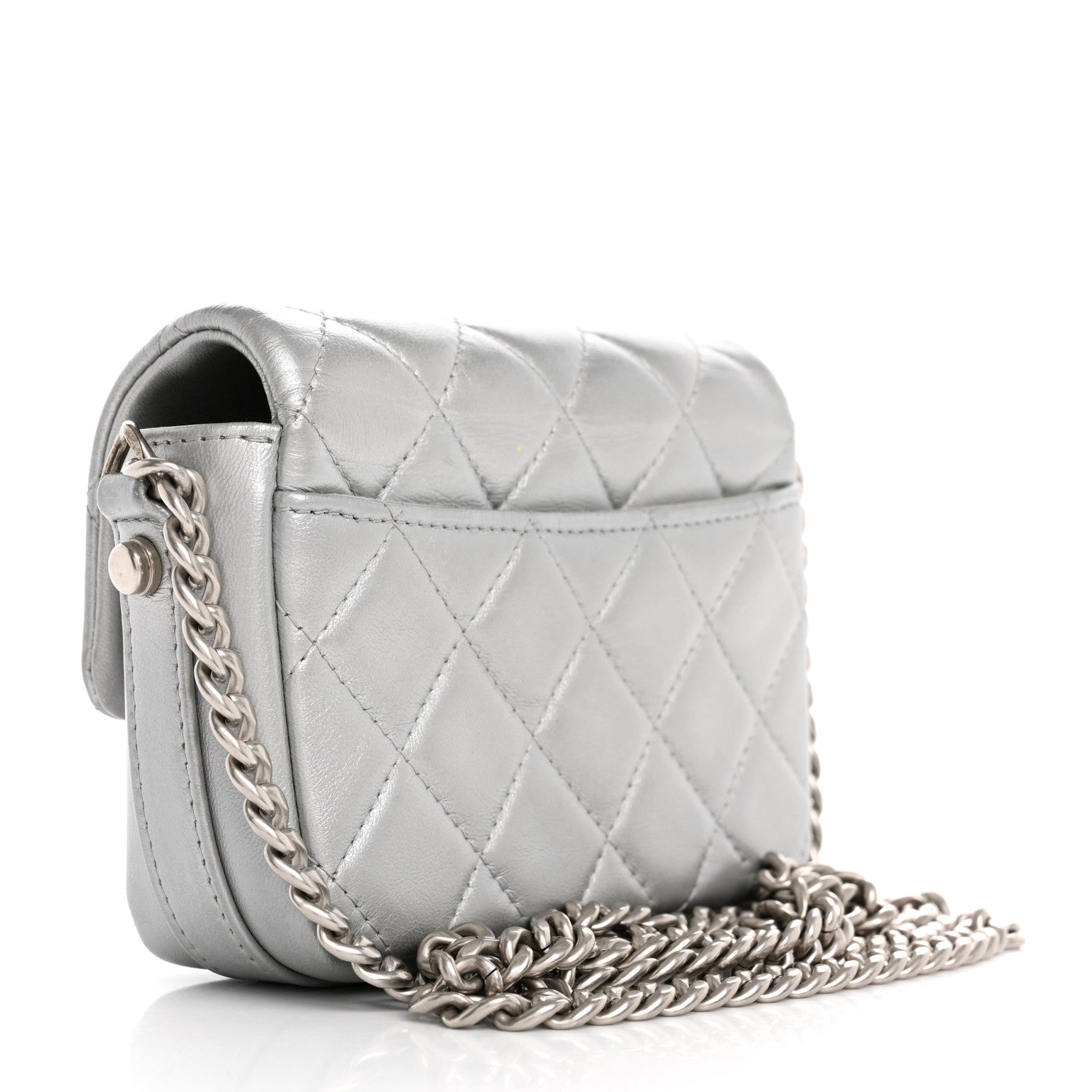Chanel Metallic Lambskin Quilted Mini Giant CC Flap Argent