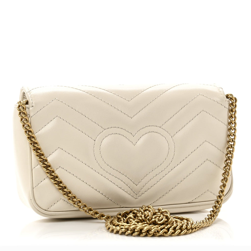 Gucci Calfskin Matelasse Super Mini GG Marmont Shoulder Bag White