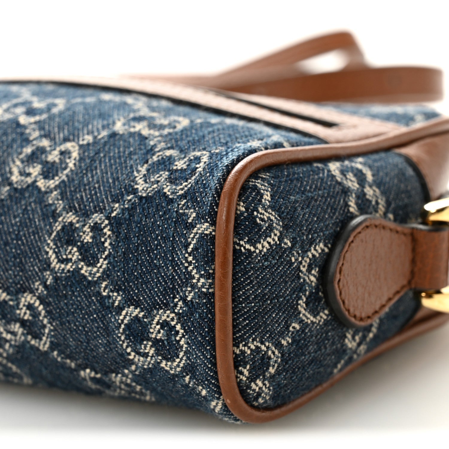 Gucci New Denim GG Monogram Dollar Calfskin Mini Ophidia Shoulder Bag Blue Tea Cuir Epilog