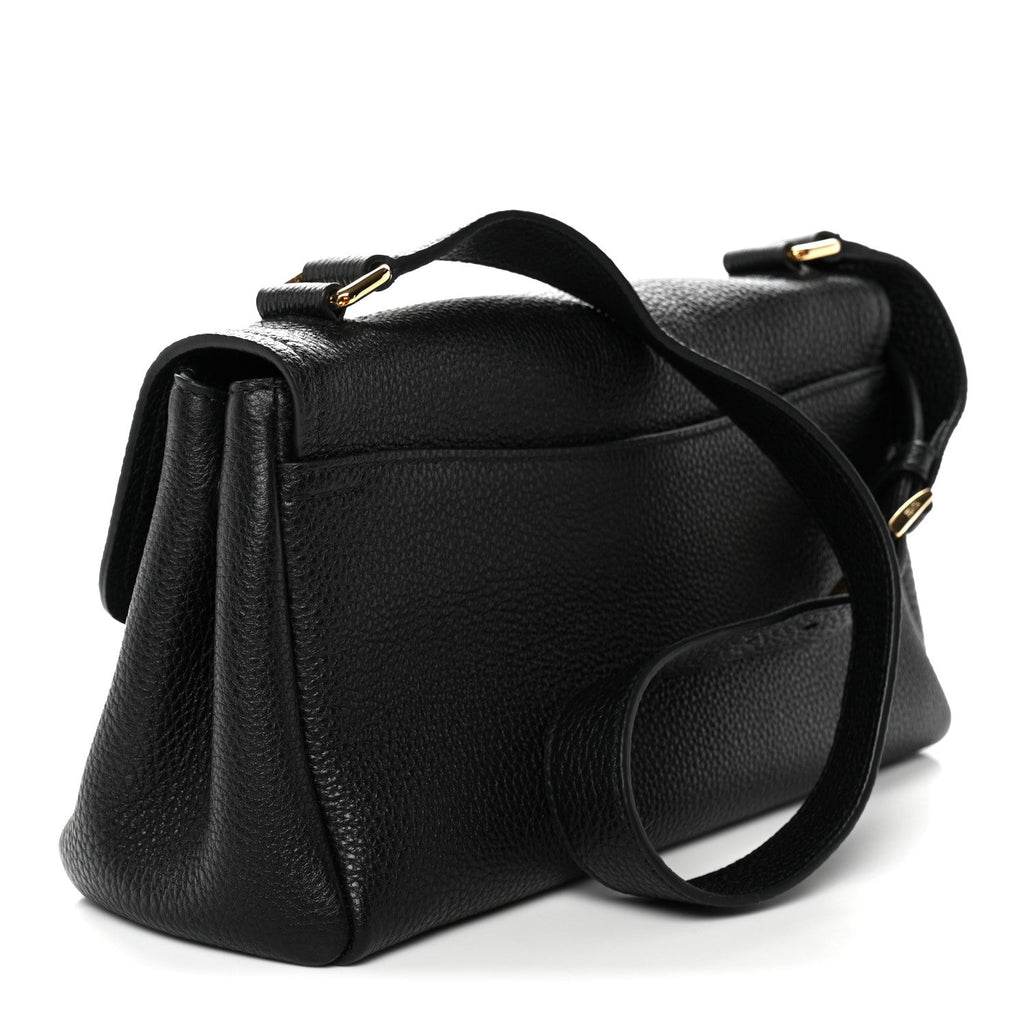 Prada Vitello Daino Soft Flap Shoulder Bag Black