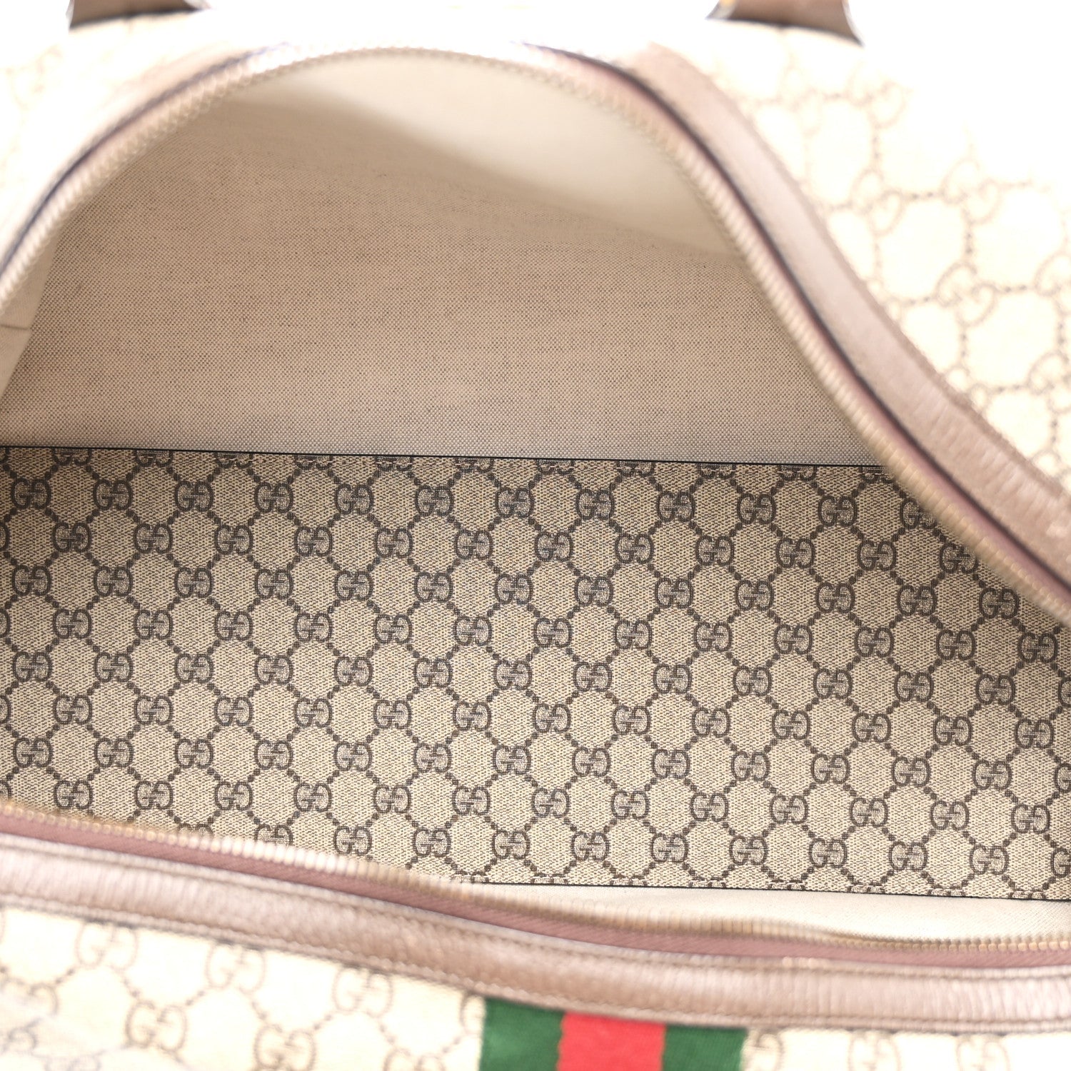 Gucci GG Supreme Monogram Textured Dollar Calfskin Web Medium Ophidia Carry-On Duffle Bag Beige Ebony New Acero