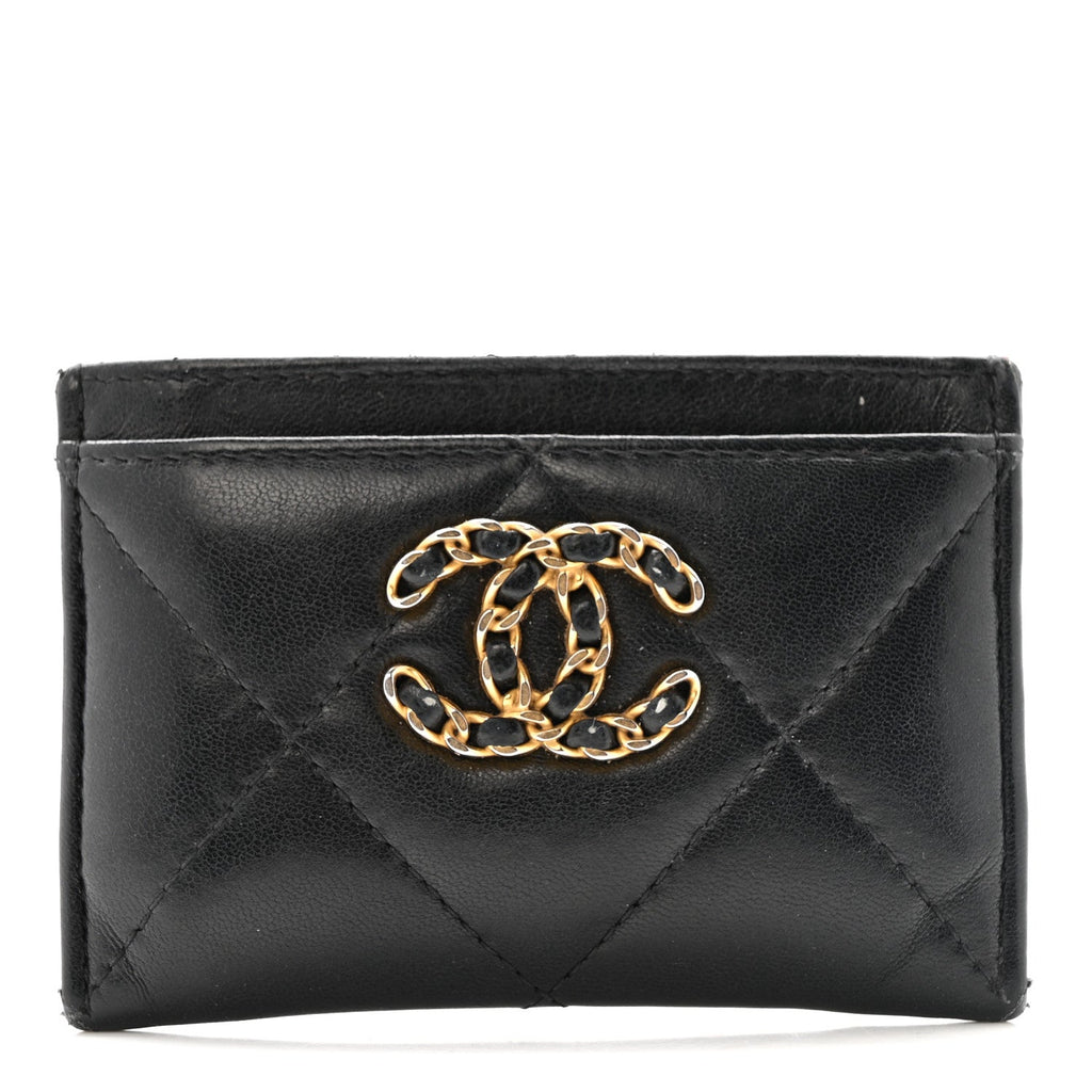 Lambskin Quilted Chanel 19 Card Holder Black