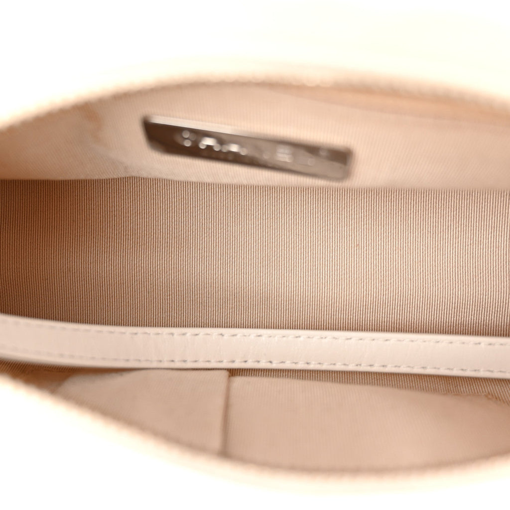 Chanel Calfskin Wool Felt Embossed Small Gabrielle Logo Hobo White