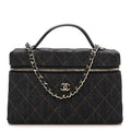 Chanel Denim Quilted Top Handle Slim Vanity Case With Chain Dark Blue Orange