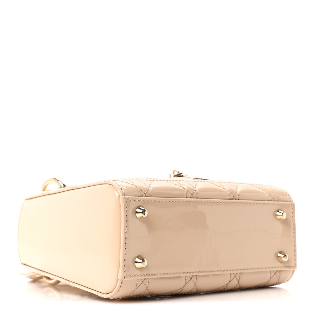 Christian Dior Patent Cannage Mini Lady Dior Beige