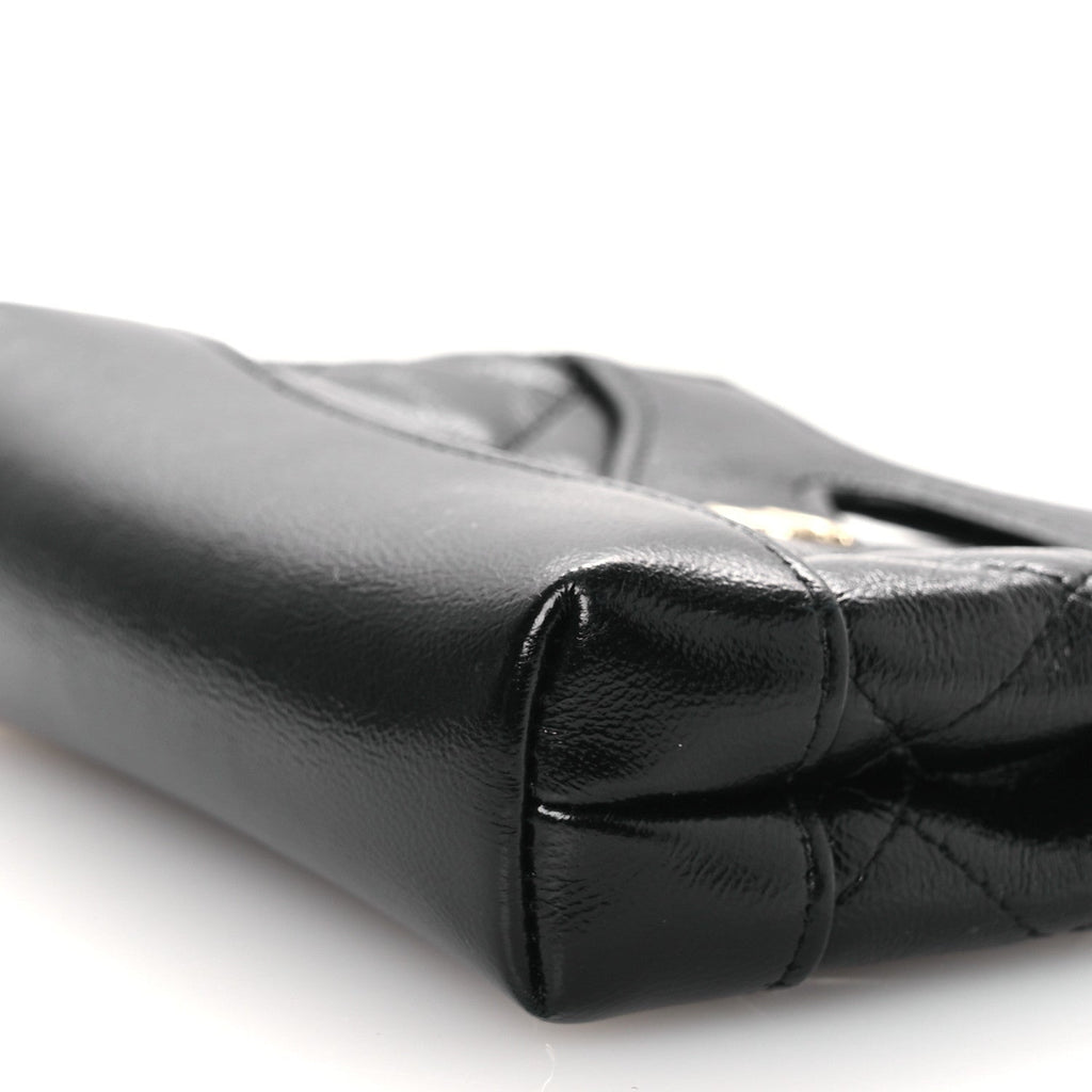 Chanel Shiny Lambskin Quilted Micro 31 Clutch With Chain Black