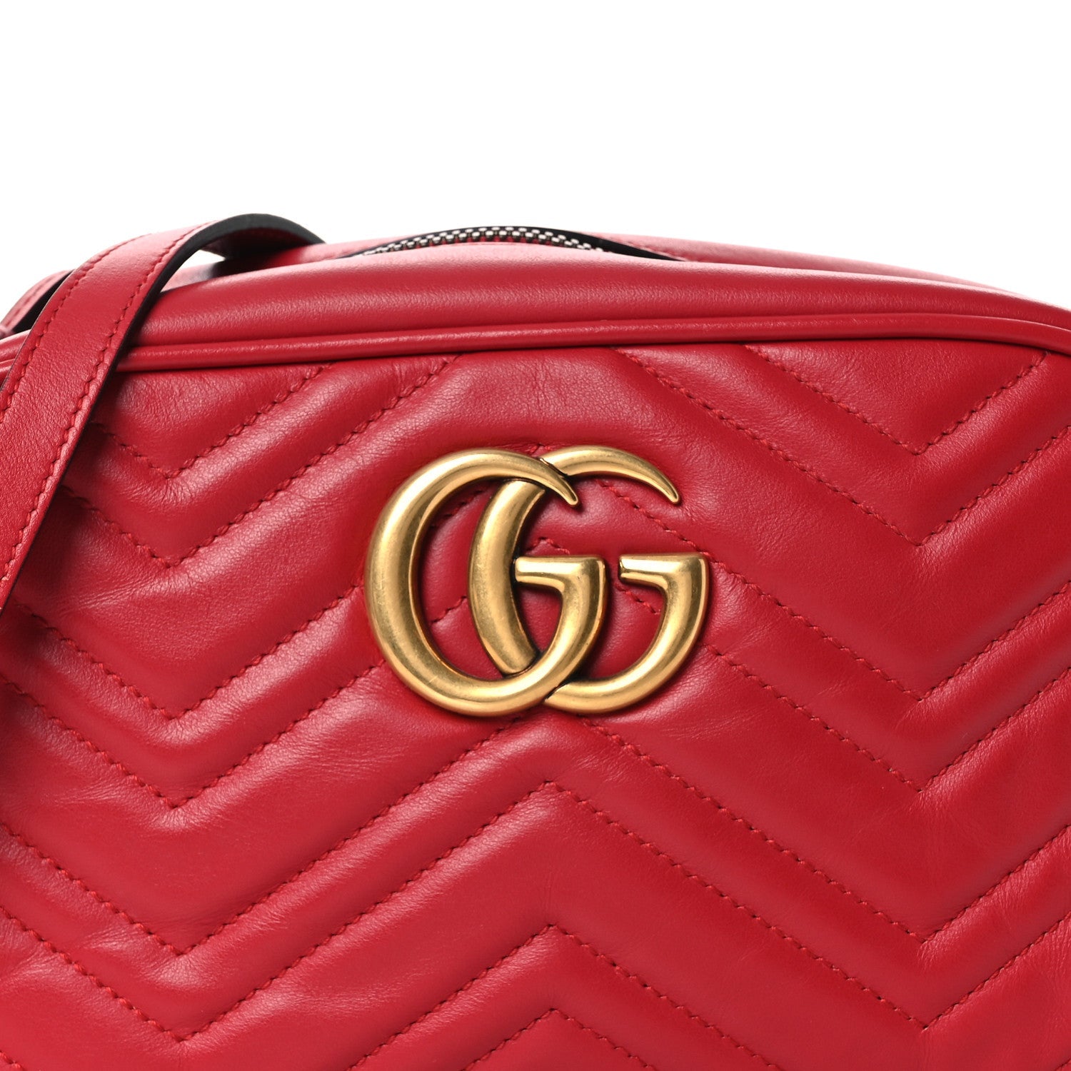 Gucci Calfskin Matelasse Small GG Marmont Chain Shoulder Bag Hibiscus Red