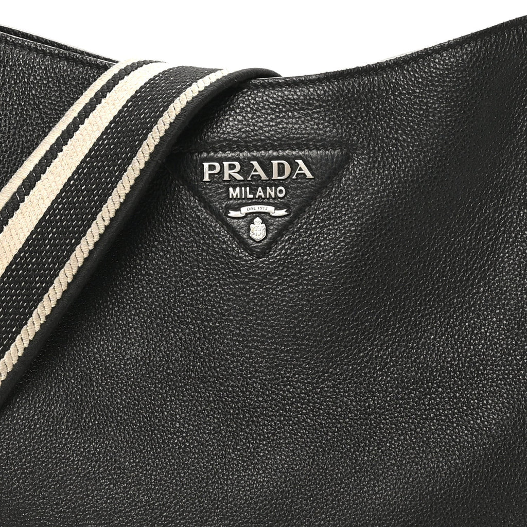 Prada Vitello Daino Soft Hobo Messenger Bag Black