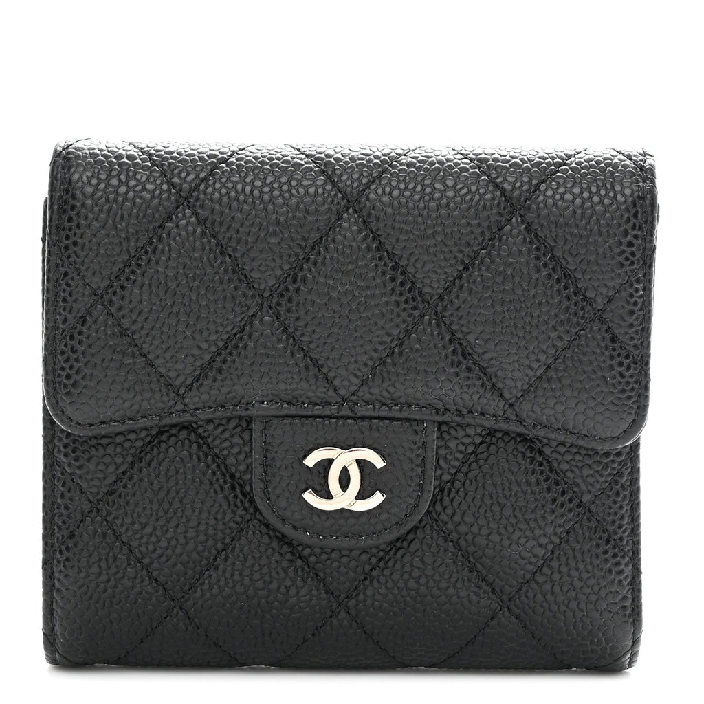 Caviar Quilted Compact Flap Wallet Black