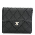 Caviar Quilted Compact Flap Wallet Black