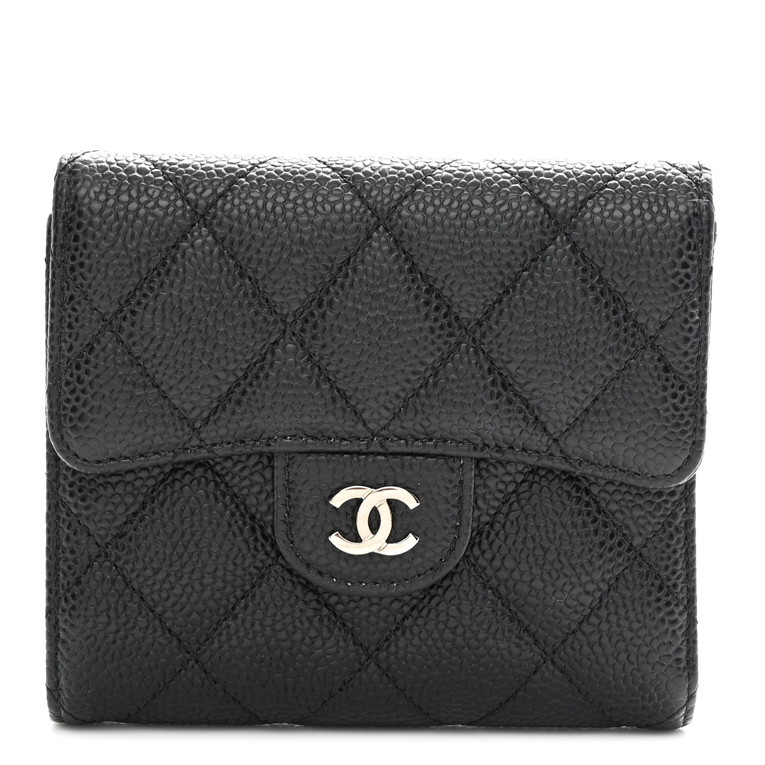 Caviar Quilted Compact Flap Wallet Black