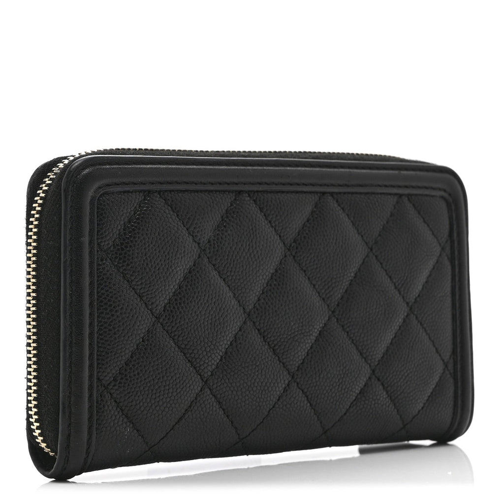 Caviar Quilted Medium Filigree Zip Around Wallet Black