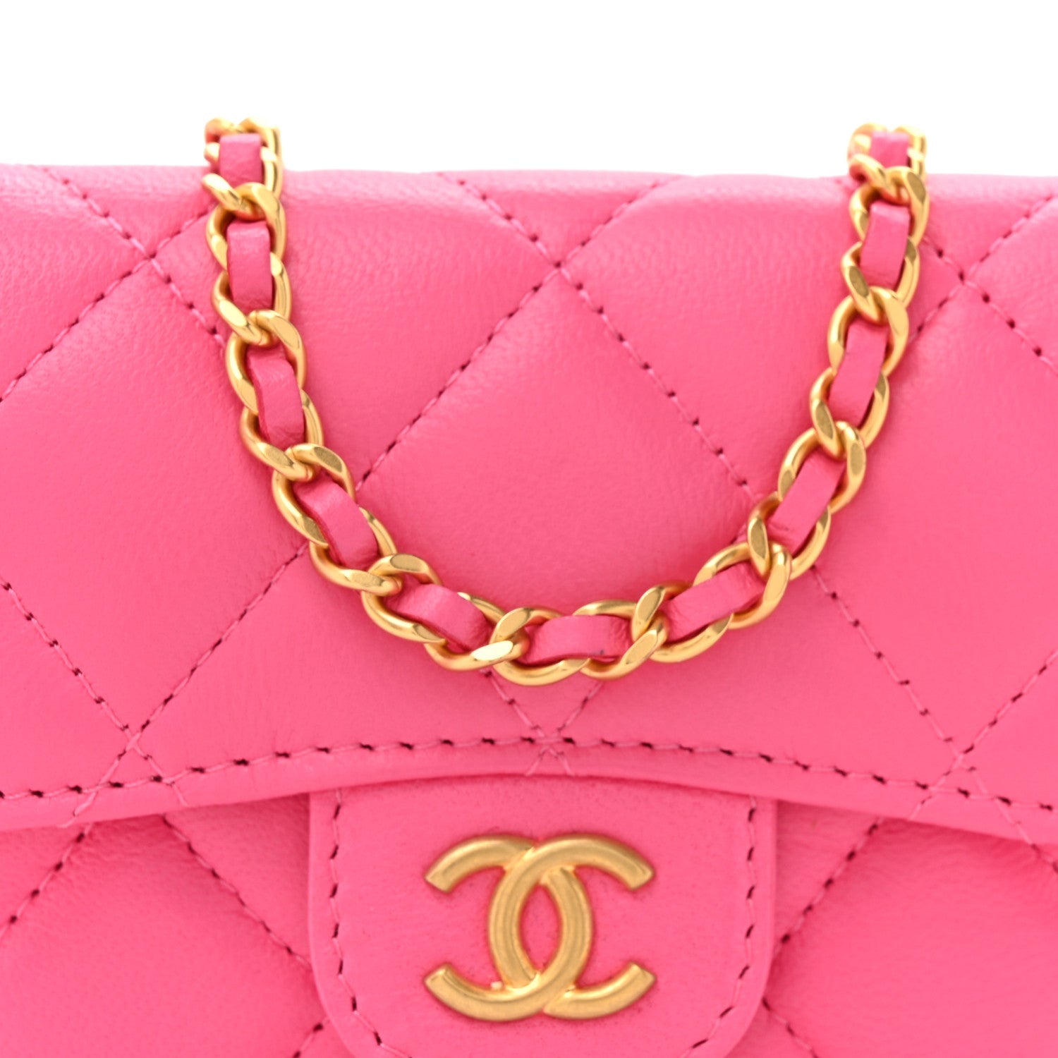 Chanel Lambskin Enamel Quilted Mini Chain Belt Bag Pink
