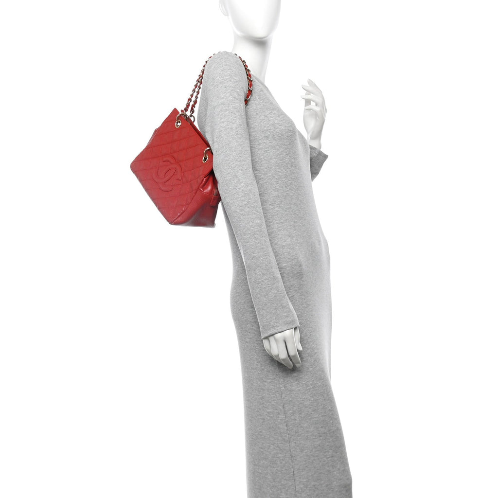 Chanel Caviar Quilted Petit Timeless Shopping Tote PTT Red