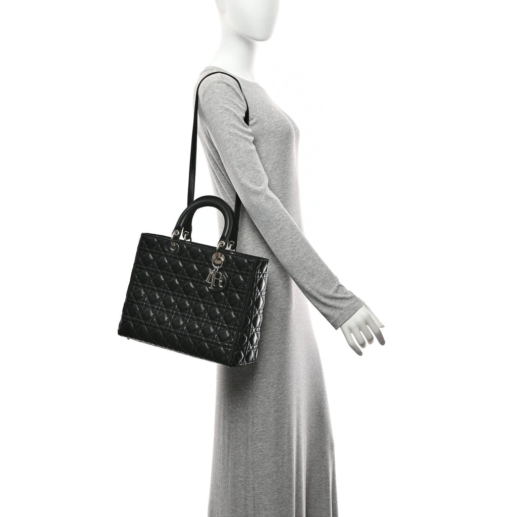 Christian Dior Lambskin Cannage Large Lady Dior Black
