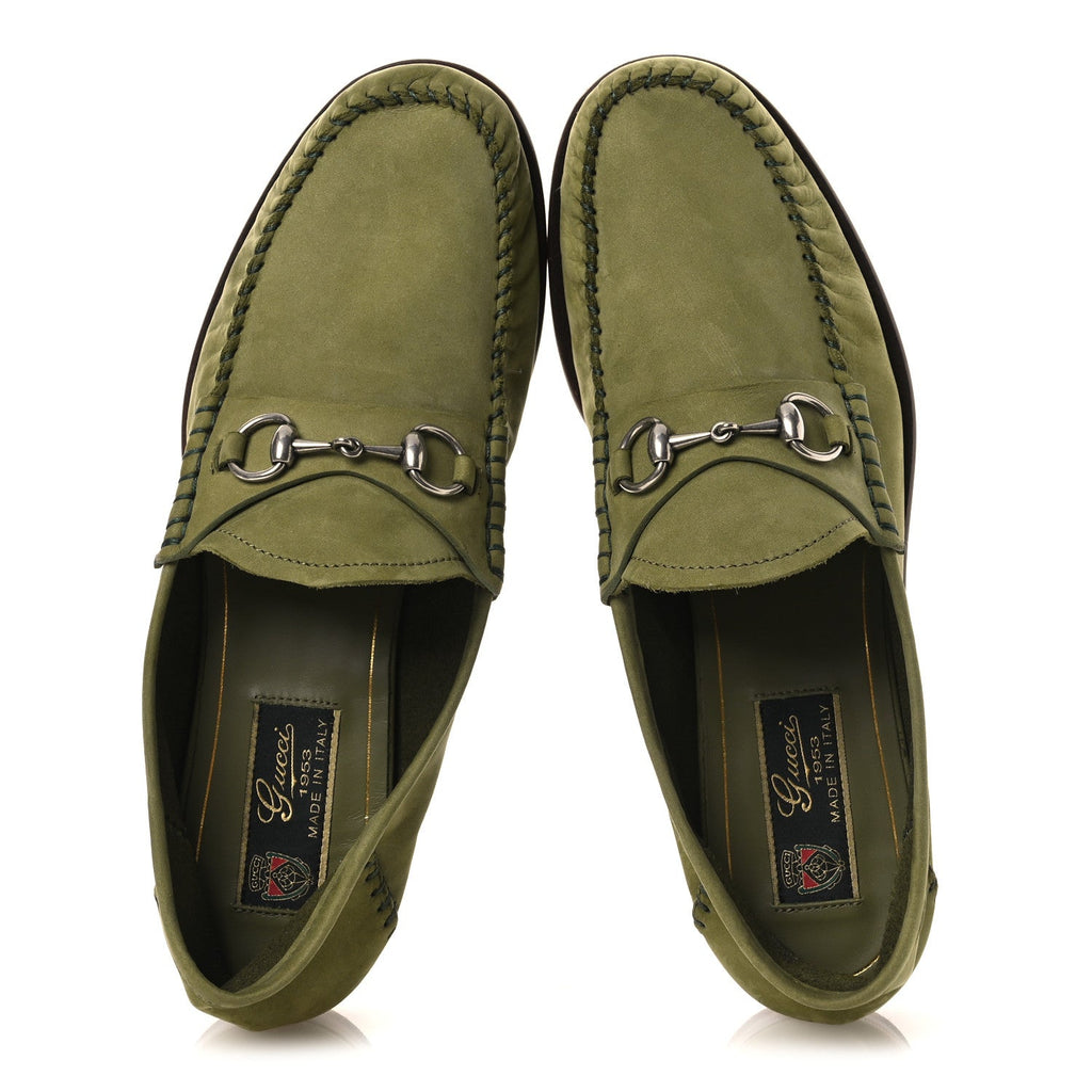 Gucci Nubuck Womens Horsebit Loafers 37 Herbs Light Green
