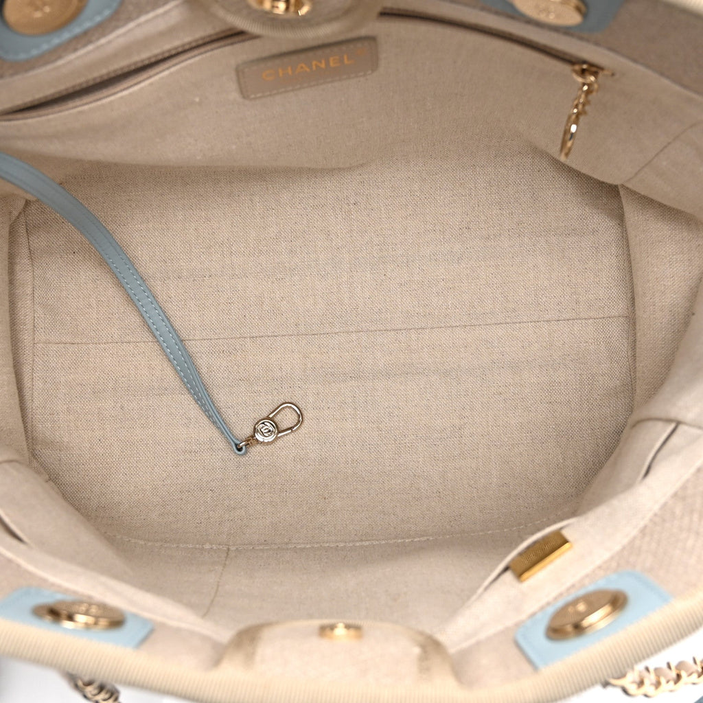 Chanel Mixed Fibers Calfskin Small Deauville Tote Grey Light Blue