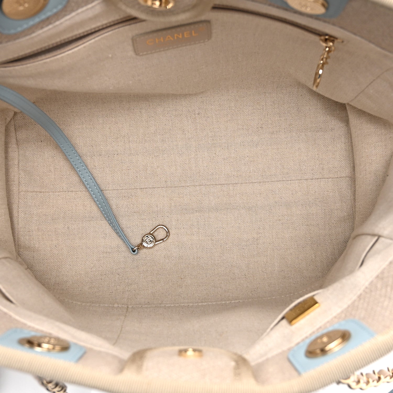 Chanel Mixed Fibers Calfskin Small Deauville Tote Grey Light Blue