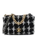Chanel Tweed Quilted Maxi Chanel 19 Flap Black White