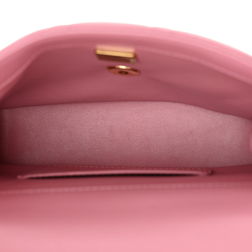 Chanel Lambskin Quilted Mini CC Crystal Logo Chain Flap Pink