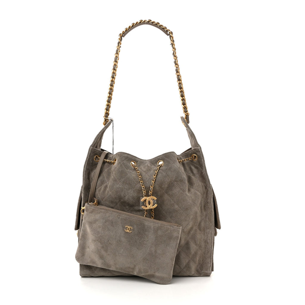 Chanel Suede Quilted Medium Chanel 25 Handbag Grey
