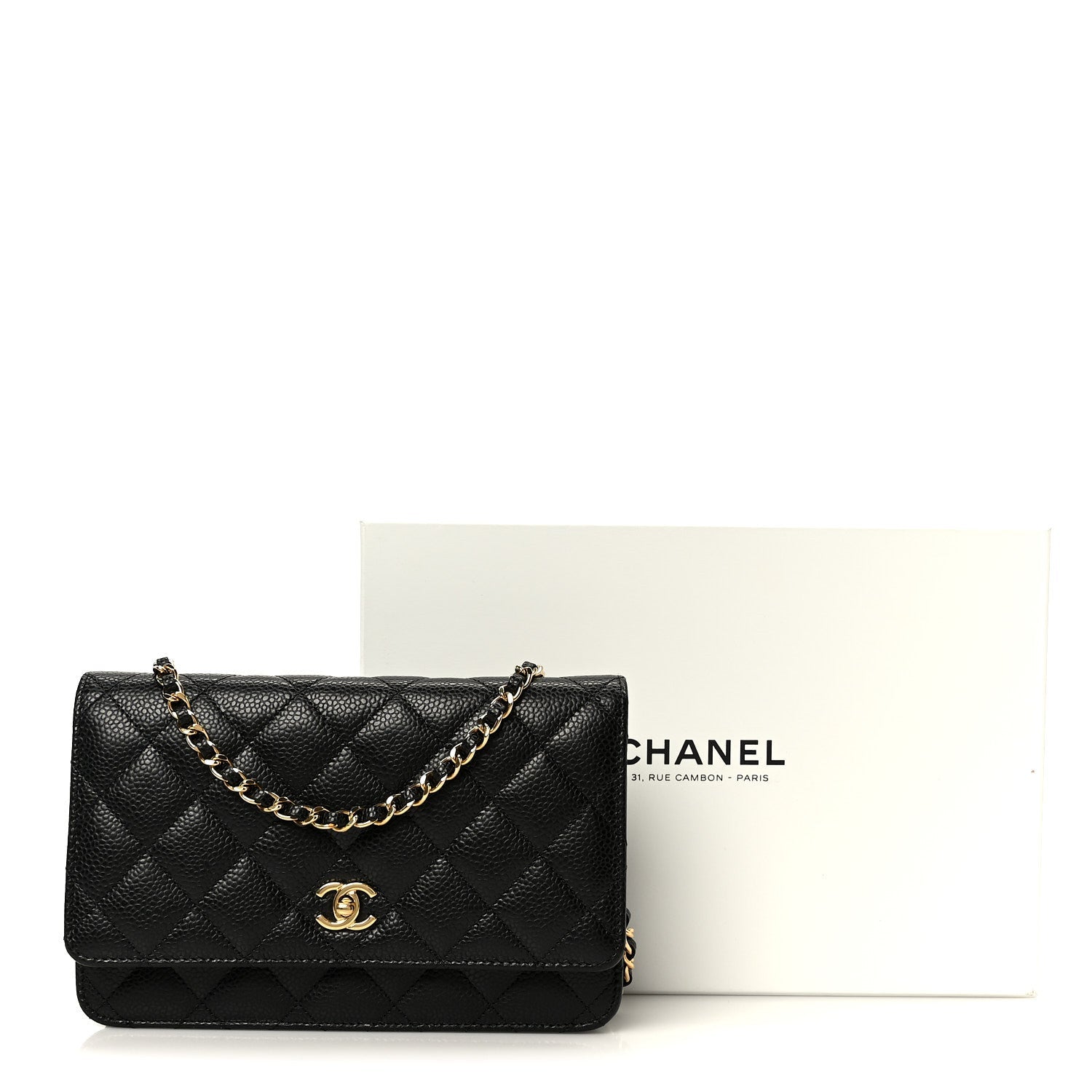 Chanel Caviar Quilted CC Turnlock Wallet On Chain WOC Black