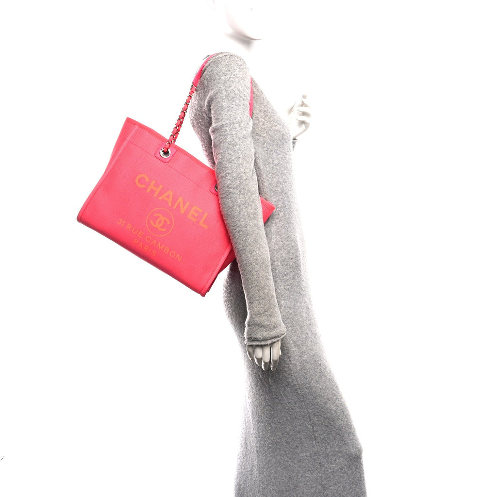 Chanel Mixed Fibers Calfskin Medium Deauville Tote Pink Orange