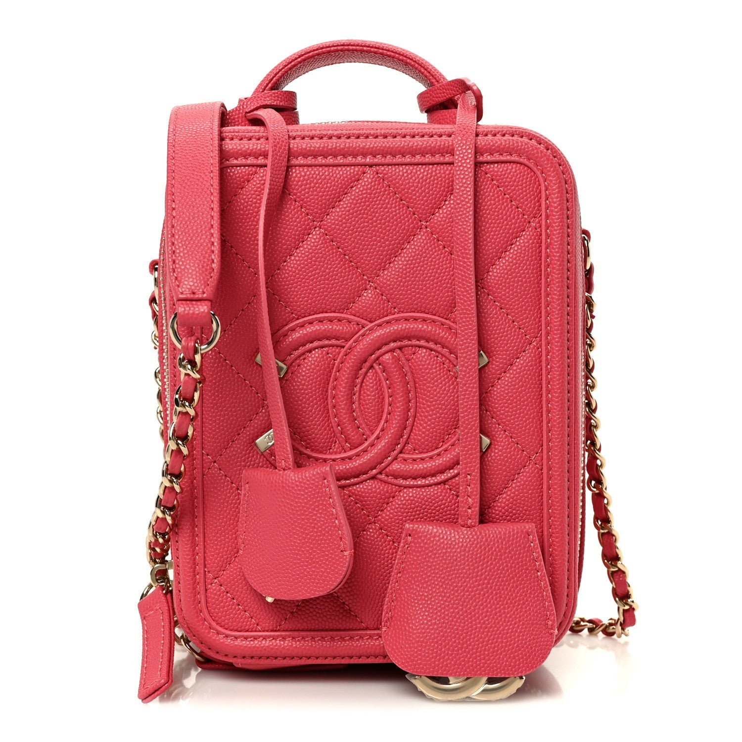 Chanel Caviar Quilted CC North South Filigree Vanity Case Pink