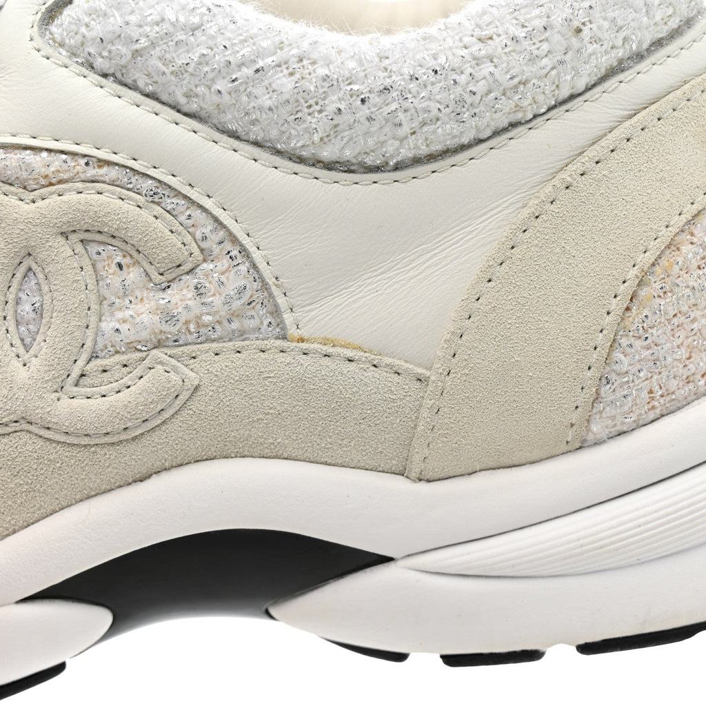 Painted Iridescent Cotton Tweed Suede Womens CC Sneakers 39 White Silver Multicolor