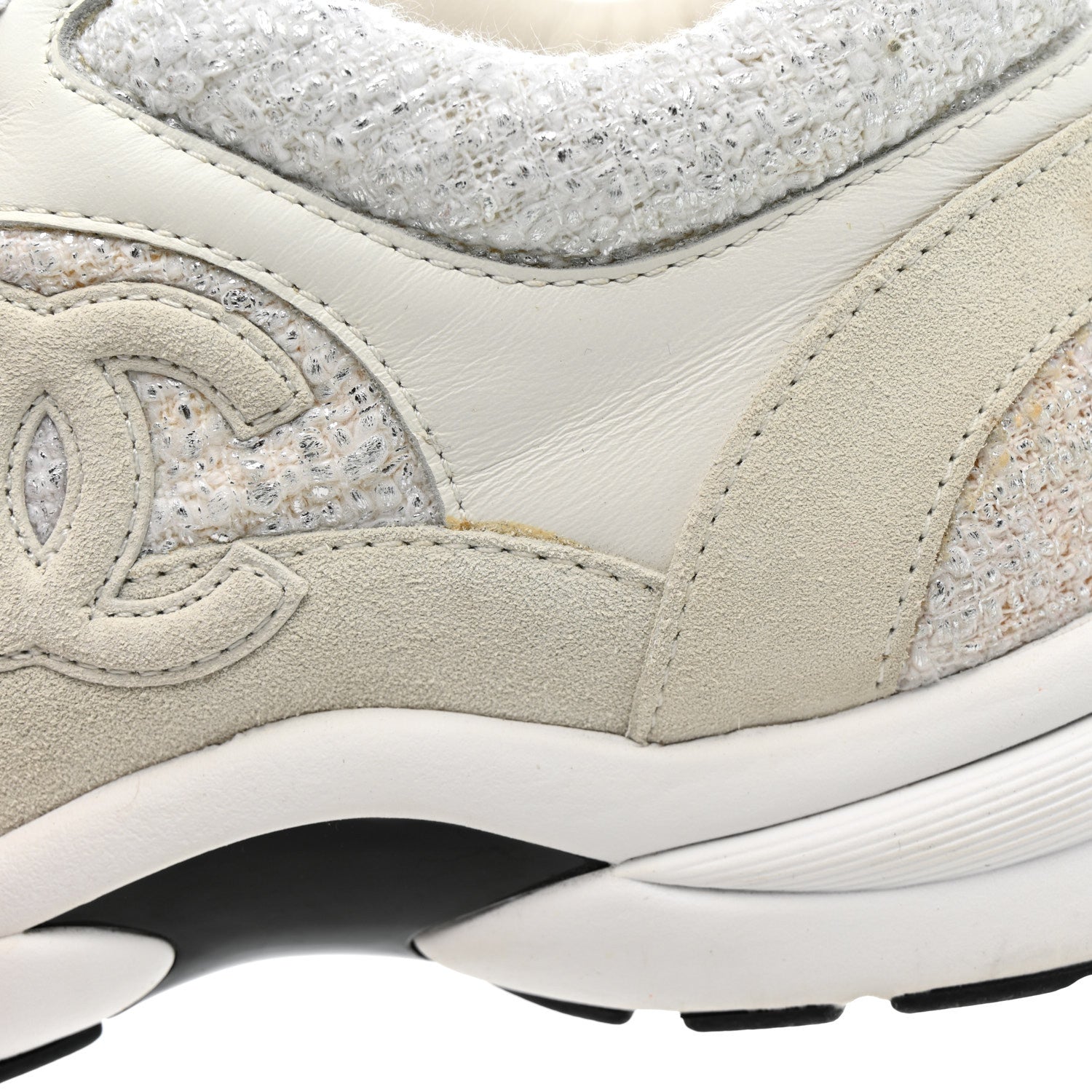 Painted Iridescent Cotton Tweed Suede Womens CC Sneakers 39 White Silver Multicolor
