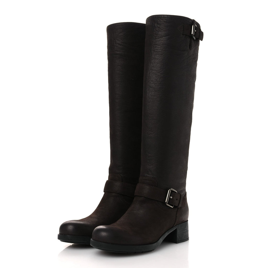 Prada Capra Antic Donna Tall Riding Boots 37 Ebano