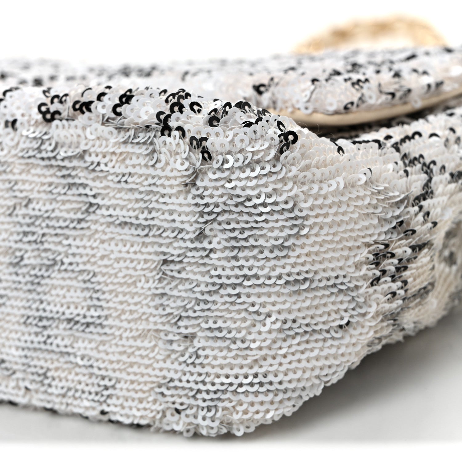 Chanel Sequin Logo Medium Flap White Black