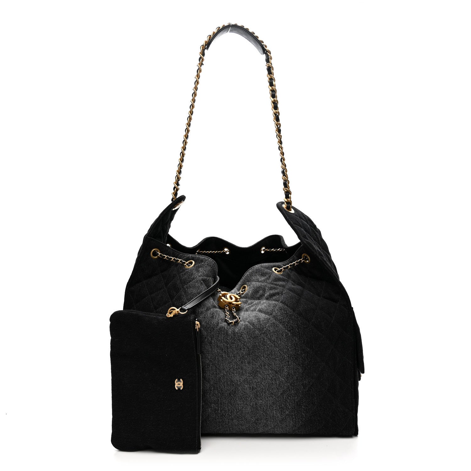 Chanel Washed Denim Quilted Large Chanel 25 Handbag Black
