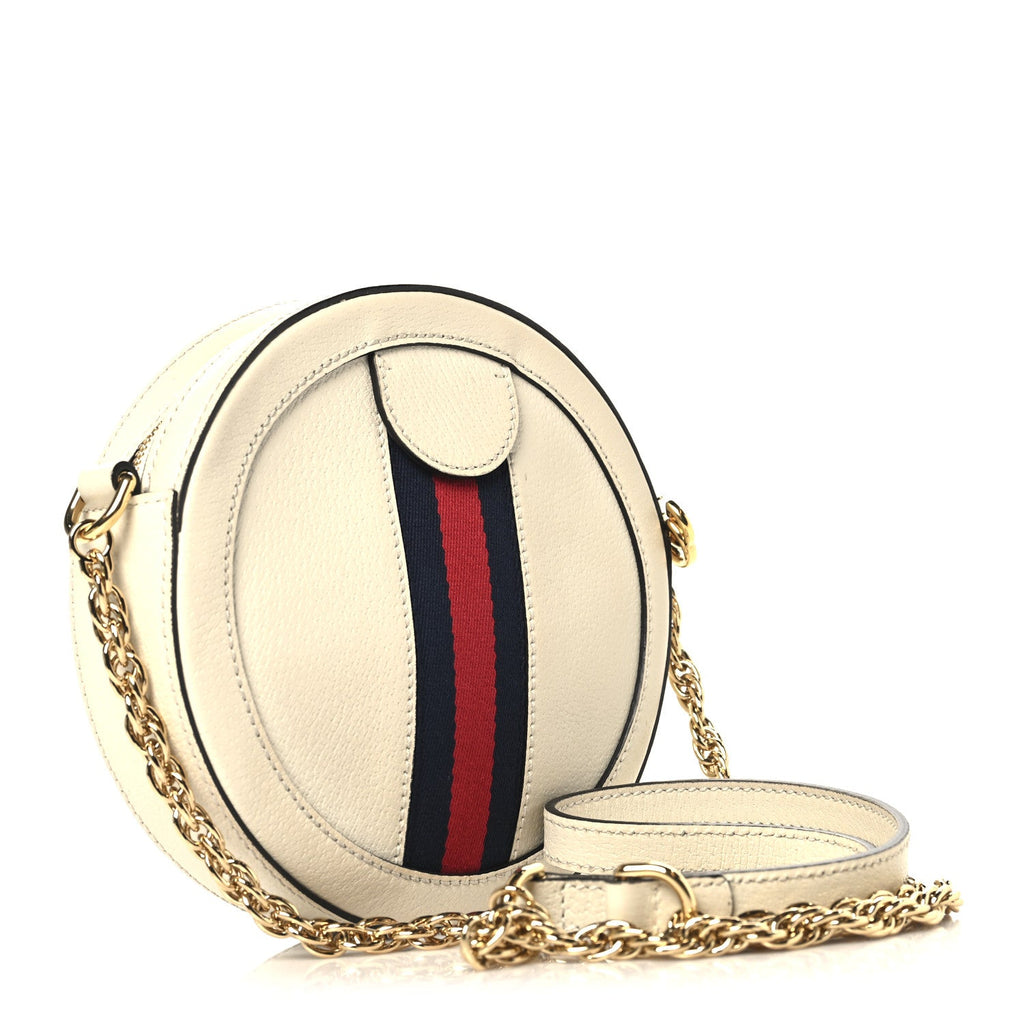 Gucci Textured Calfskin Web Mini Ophidia Round Shoulder Bag Mystic White