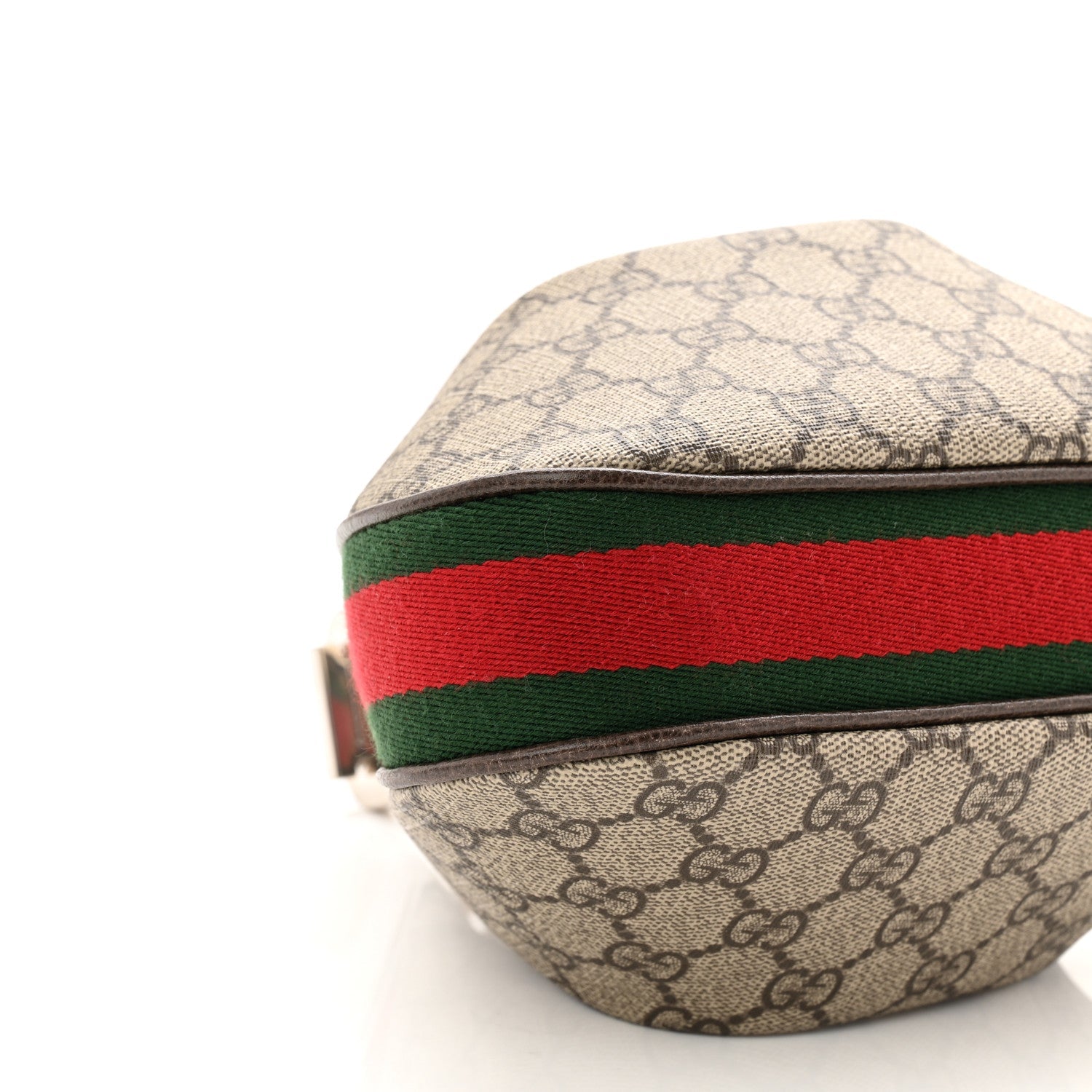 Gucci GG Supreme Monogram Textured Calfskin Web Small Attache Shoulder Bag Beige Ebony New Acero