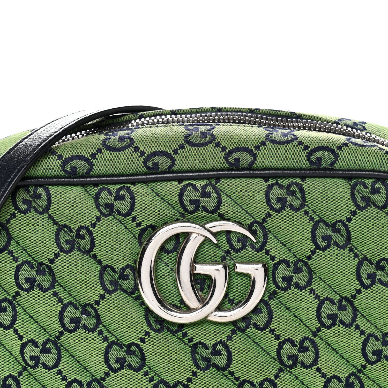 Gucci Monogram Multicolor Matelasse Diagonal Small GG Marmont Chain Shoulder Bag Green Blue