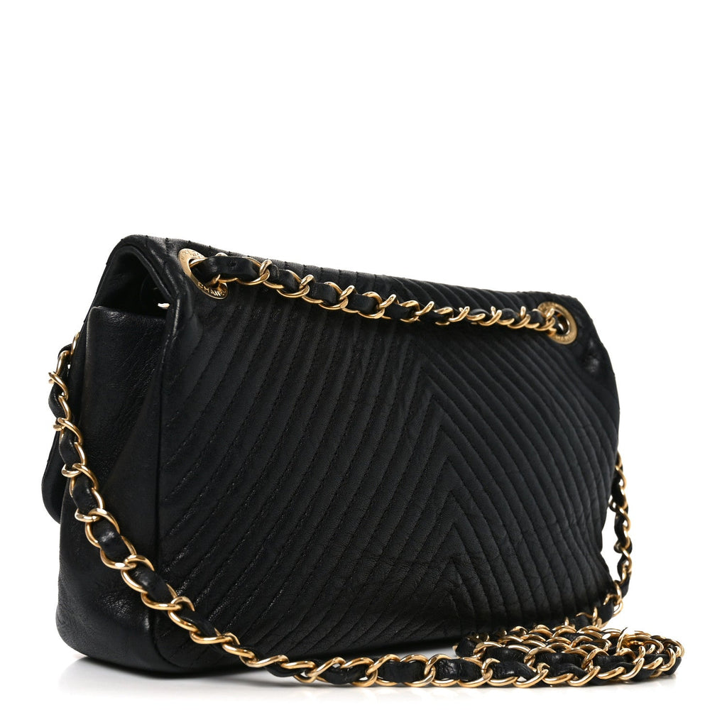 Chanel Calfskin Chevron Quilted Medium Surpique Flap Black