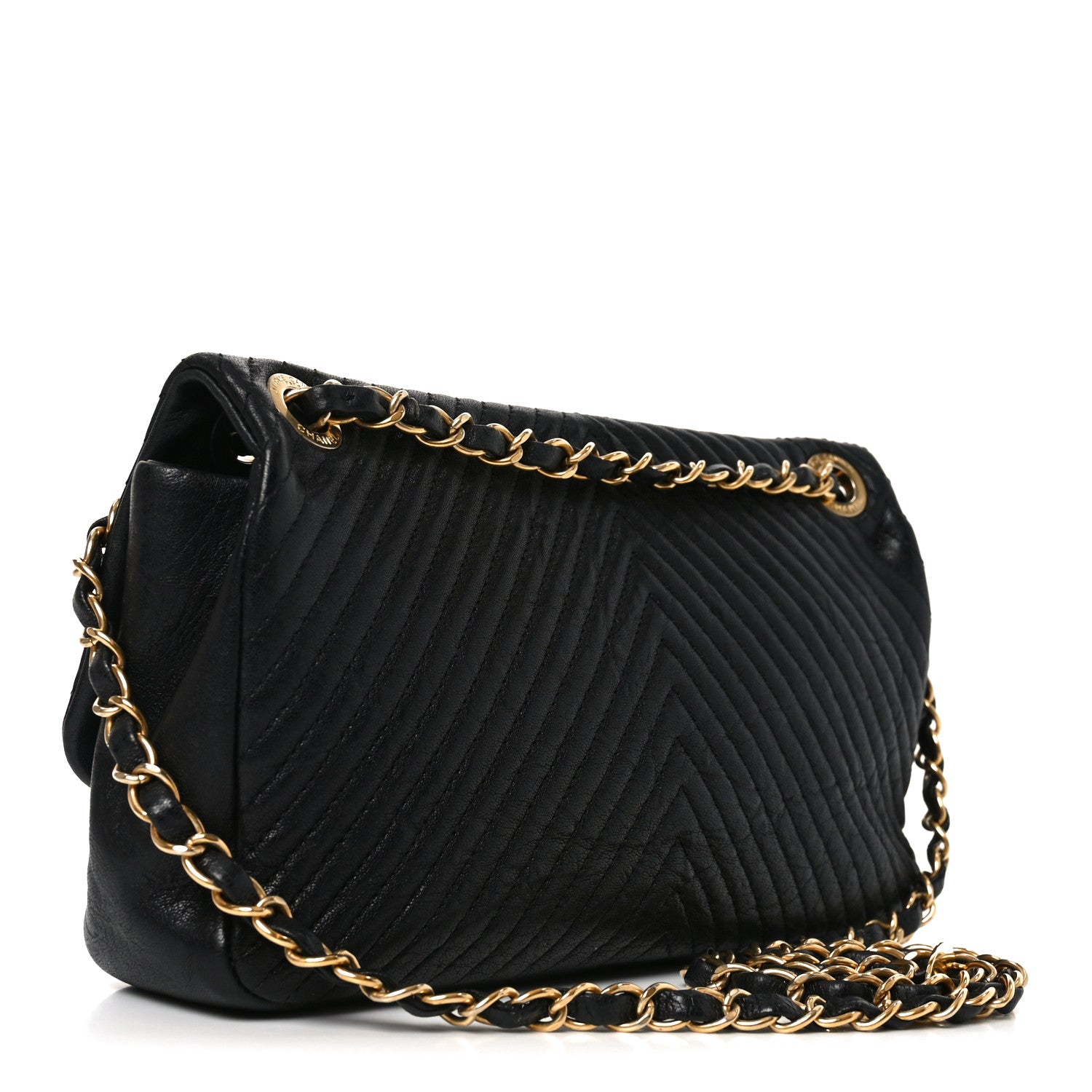 Chanel Calfskin Chevron Quilted Medium Surpique Flap Black